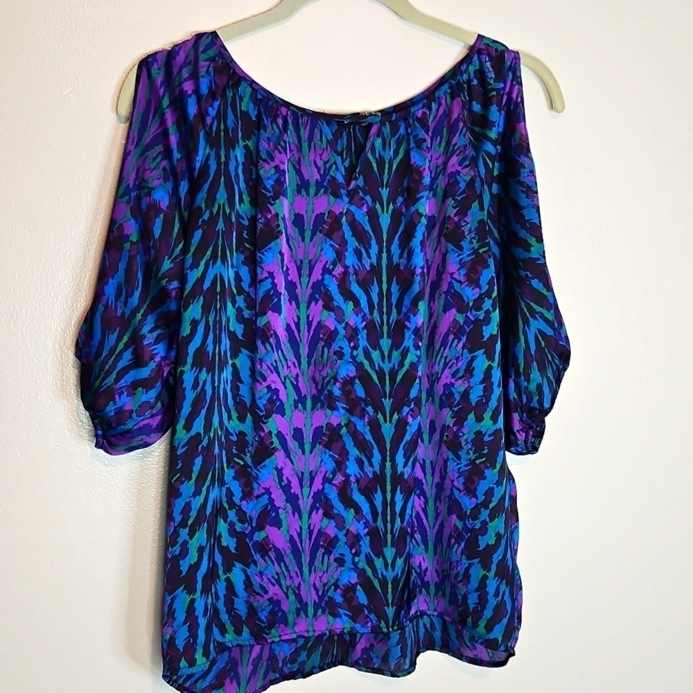 🎯 Express Animal Print Purple Blue Cold Shoulder Blouse X-Small